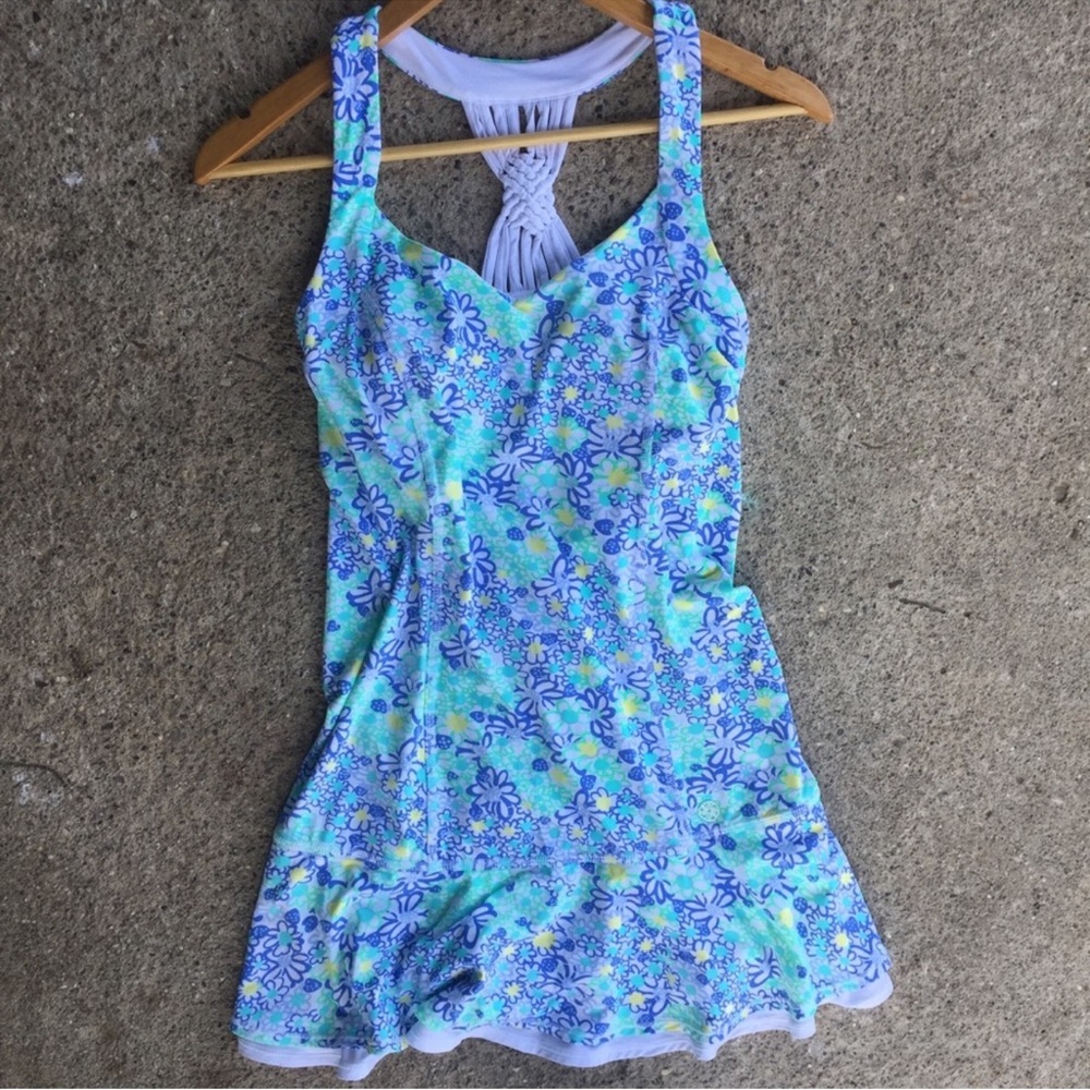 Floral Blue and Green athletic Dress and biker shorts NWOT